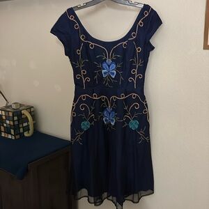 EShakti women’s dress sz 10 cotton poplin & tulle with embroidery, pockets NWOT